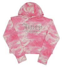Růžovo-bílá plyšová crop mikina s logem a kapucí juicy couture