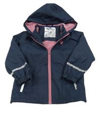 Tmavomodrá nepromokavá jarní bunda se srdíčky a kapucí lupilu