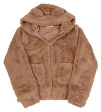 Růžová kožešinová podšitá bunda s kapucí H&M