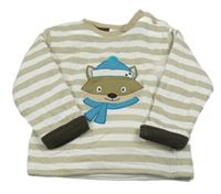 Béžovo-bílá pruhovaná zateplená mikina se zvířátkem C&A