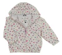 Bílá květinová šusťáková jarní bunda s motýlky a kapucí 