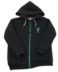 Černo-modrá fotbalová propínací mikina FC Liverpool a kapucí 