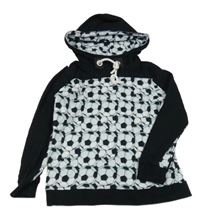 Černo-bílá mikina s míči a kapucí