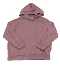 Vínová žebrovaná úpletová mikina s kapucí H&M