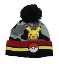 Šedo-černá čepice s Pikachu a proužky TU vel.140-158