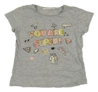 Šedé melírované tričko s potiskem H&M