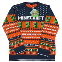 Nové - modro-barevný vzorovaný svetr Minecraft 