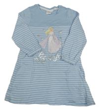 Světlemodro-bílé pruhované teplákové šaty s Elsou Disney 