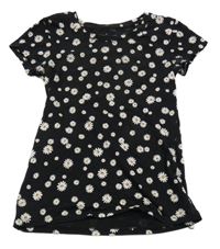 Černé tričko s květinami C&A