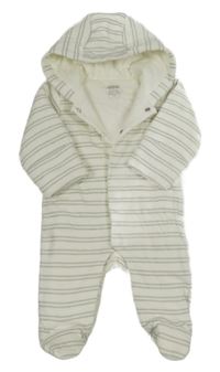 Bílo-khaki pruhovaná zateplená kombinéza s kapucí Mamas&Papas