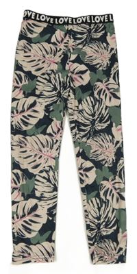 Tmavozeleno-smetanové legíny s listy Shein