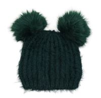 Tmavozelená čepice s bambulemi