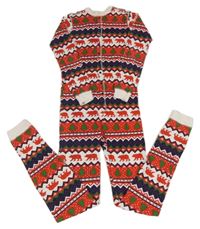 Červeno-bílo-tmavomodrý vzorovaný overal s vánočním motivem Blue House