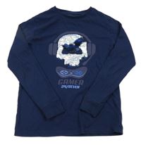 Tmavomodré pyžamové triko s lebkou z flitrů Next