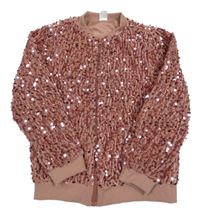 Růžovo sametovo/flitrový podšitý bomber