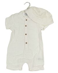 2Set - Bílý pruhovaný kraťasový overal + klobouk George