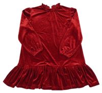 Červené sametové šaty s volánkem