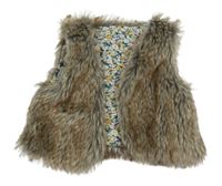 Hnědo-šedá kožešinová podšitá vesta