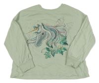 Zelenkavá lehká mikina s jednorožcem Next