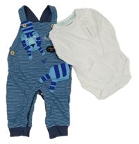 Nové - Modré pruhované laclové tepláky s tygrem + body Bluezoo