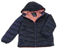 Tmavomodrá šusťáková prošívaná lehká zateplená bunda s kapucí M&S