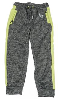 Šedé melírované thermo tepláky s limetovým pruhem 