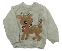 Béžovošedý žinylkový svetr se srnkou C&A