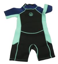 Nové - Černo-tyrkysovo-tmavomodrý neopren s potiskem Dunnes