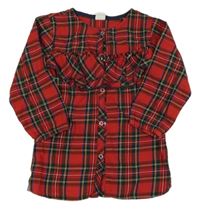 Červeno-barevná kostkovaná šatová tunika s volánkem 