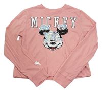 Světlerůžové crop triko s Mickeym a fliry Abercrombie&Fitch