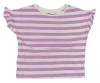 Růžovo-bílé pruhované crop tričko TU 