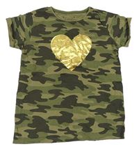 Khaki army tričko se srdcem Primark