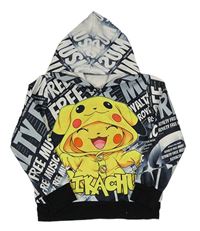 Šedá mikina Pikachu s nápisy a kapucí 
