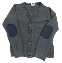 Tmavošedý propínací svetr s nápisem a náloketníky U.S. Polo Assn.