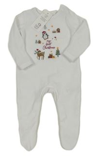 Nové - Bílý sametový overal se zvířátky F&F