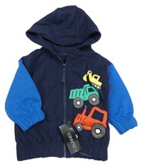 Nové - Tmavomodro-modrá propínací mikina s auty a kapucí Dunnes