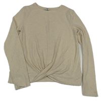 Smetanové žebrované úpletové triko s řasením Yigga 