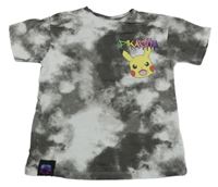 Šedo-bílé batikované tričko Pikachu