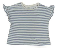 Světlemodro-bílé pruhované tričko s volánky TU 