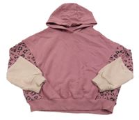 Růžovo-světlerůžová oversize mikina se vzorem a kapucí Next