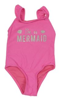 Neonově růžové jednodílné plavky s nápisem