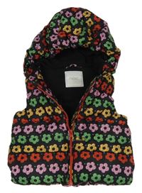 Černá šusťáková prošívaná zateplená vesta s kytičkami Next