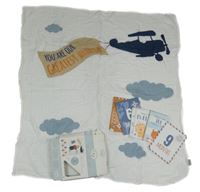 Nové - Bílá plena s letadlem + milníkové kartičky 