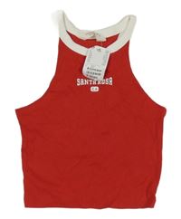 Nové - Červeno-bílý žebrovaný crop top s nápisem H&M