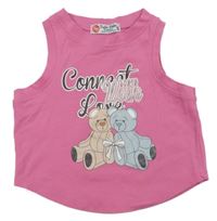 Růžový crop top s medvídky 