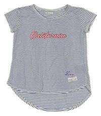 Bílo-tmavomodré pruhované tričko s nápisem H&M