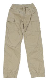 Béžové plátěné cargo cuff kalhoty H&M