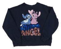 Tmavomodrá crop oversize mikina se Stitchem a flitry Disney