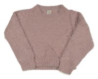 Fialovorůžový chlupatý crop oversize svetr
