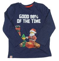 Tmavomodré melírované vánoční triko s lego Santou NUTMEG